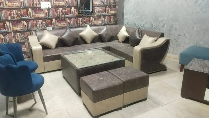 Brown And Beige Corner Sectional Sofa
