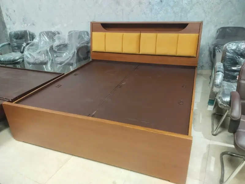 Brown Bed With Yellow Tufted Headboard