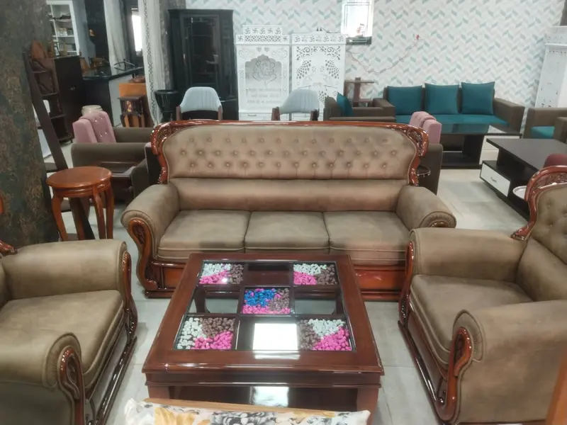 Brown Leather Classic Tufted Sofa Set