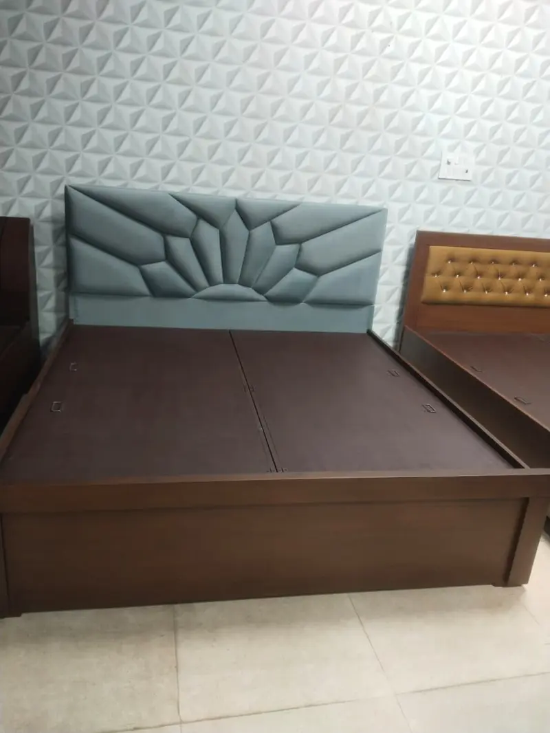 Brown Wooden Bed With Sunburst Headboard