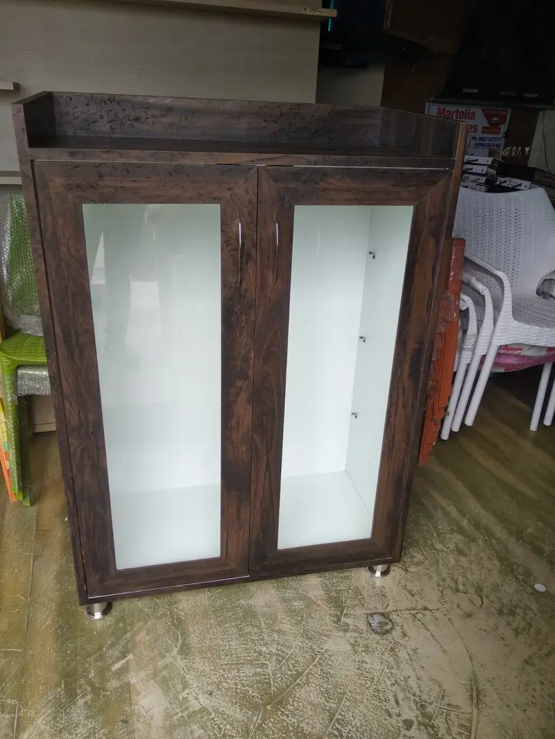 Dark Wood Storage Cabinet With Glass Doors