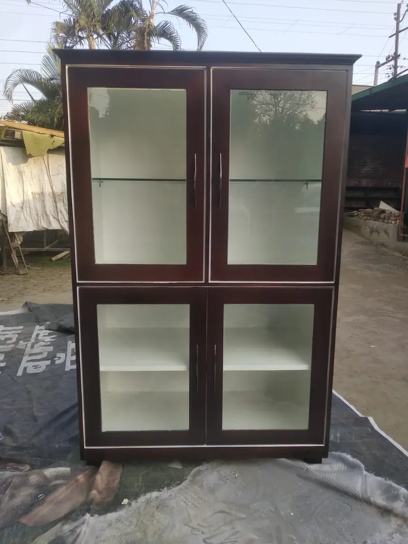 Dark Wooden Display Cabinet With Glass Doors