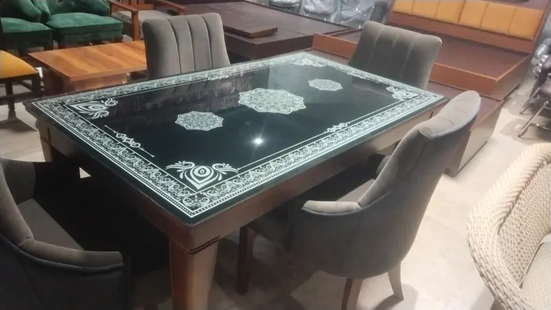 Elegant Black Glass Top Dining Table Set