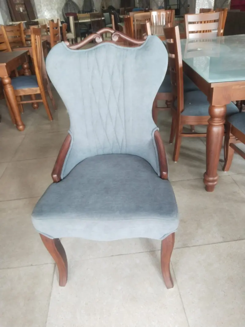 Gray Upholstered Dining Chair With Wood Legs