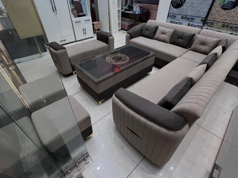 Grey And Black Fabric Sectional Sofa