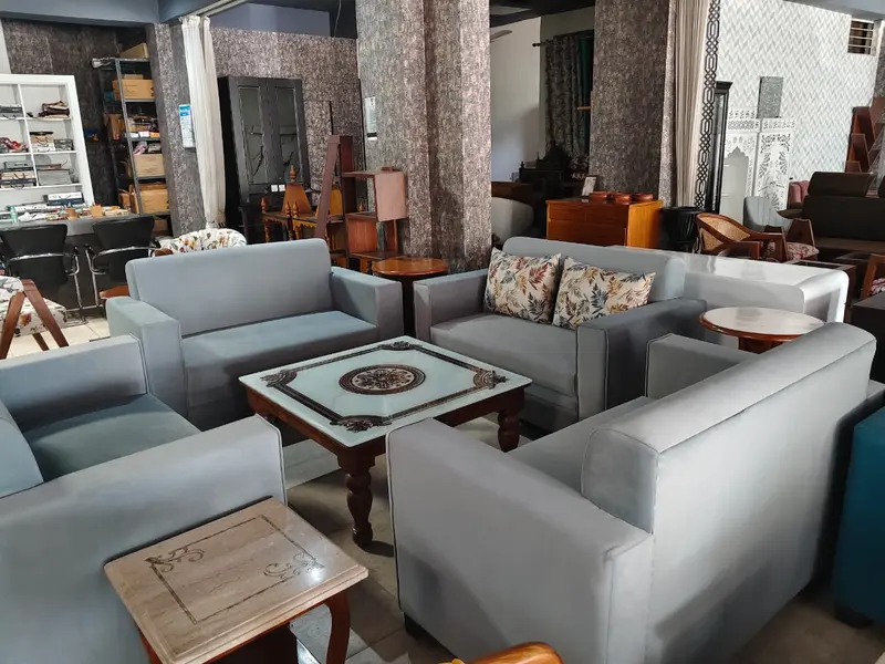 Grey Sofa Set With Glass Center Table