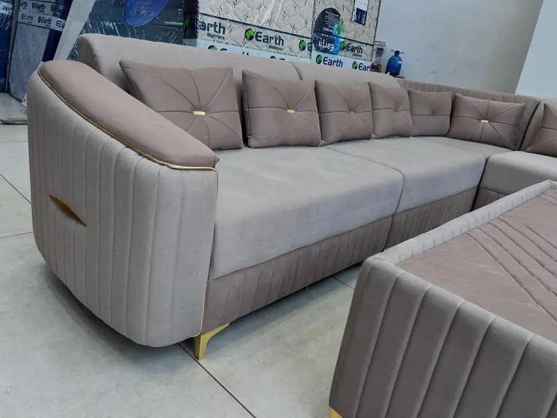 Large Beige Tufted Sectional Sofa