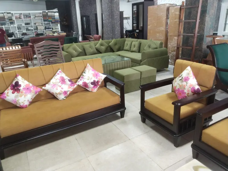 Mustard Yellow Wooden Frame Sofa Set