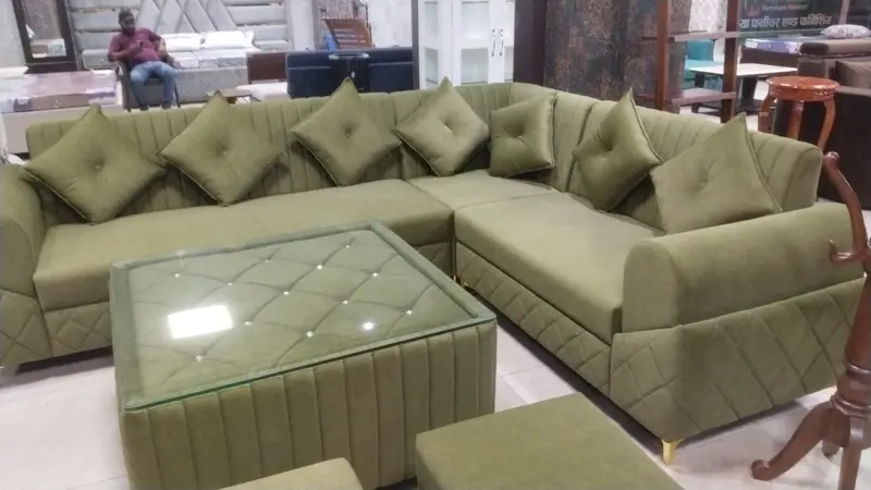 Olive Green Velvet Sectional Sofa