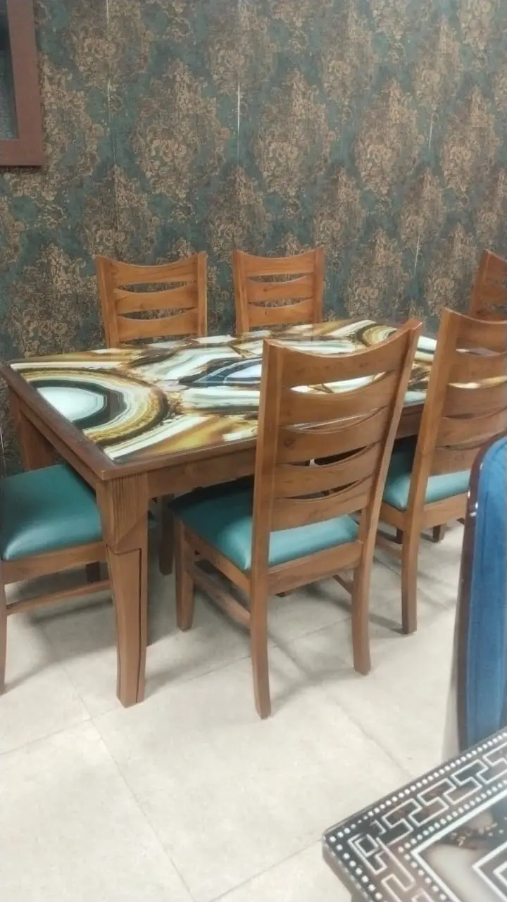 Onyx Glass Top Wooden Dining Table