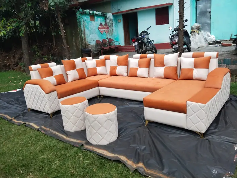 Orange And White Sectional Sofa Set