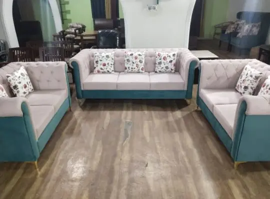 Pink And Teal Tufted Sofa Set
