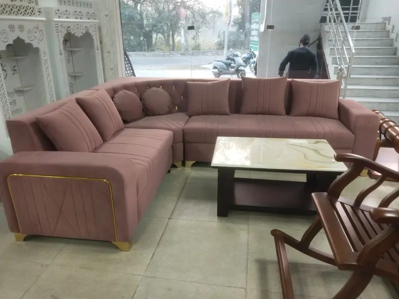 Pink Lshaped Tufted Corner Sofa Set