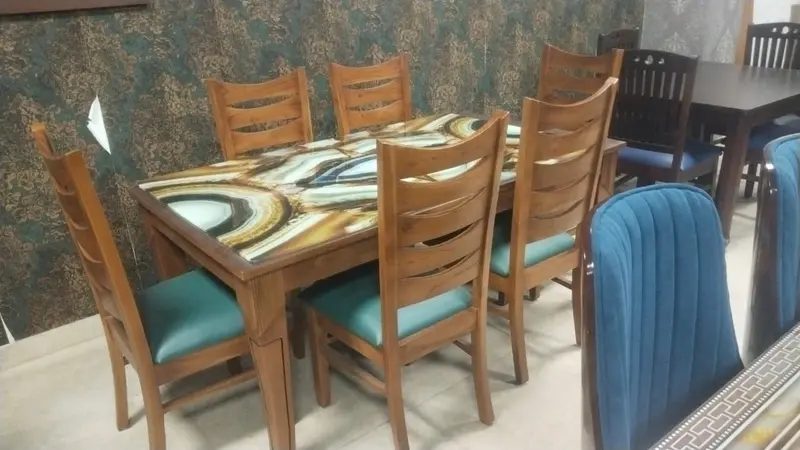 Sixseater Dining Table With Artistic Glass Top
