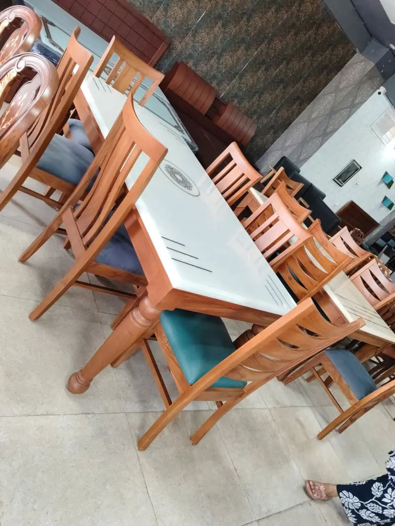 White Glass Top Wooden Dining Set