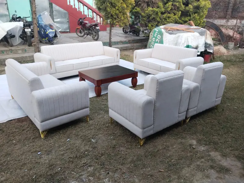 White Tufted Modern Sofa Set With Table