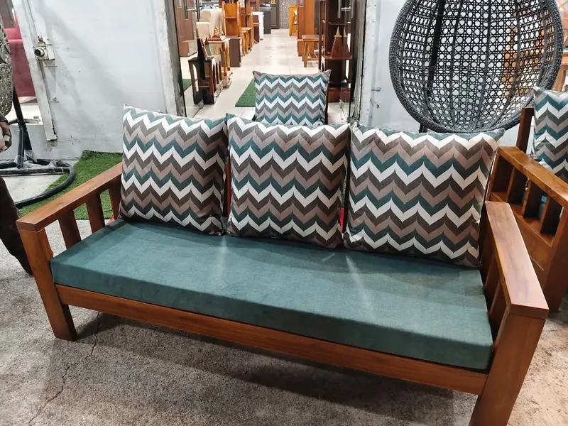 Wooden 3Seater Sofa With Chevron Cushions