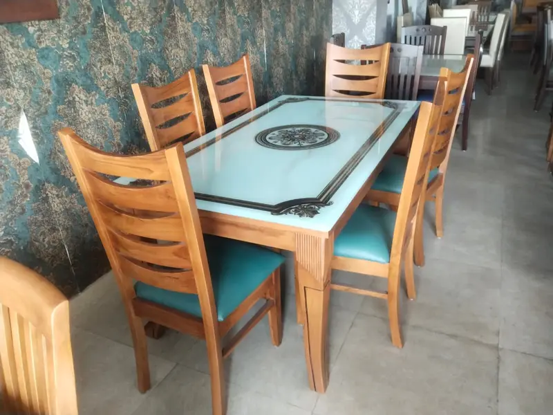 Wooden Dining Table With Glass Top