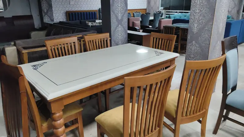 Wooden Dining Table With Six Chairs
