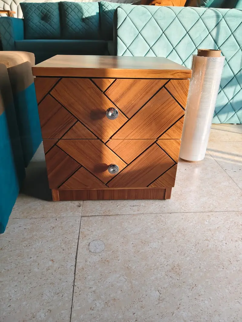 Wooden Nightstand With Chevron Drawers